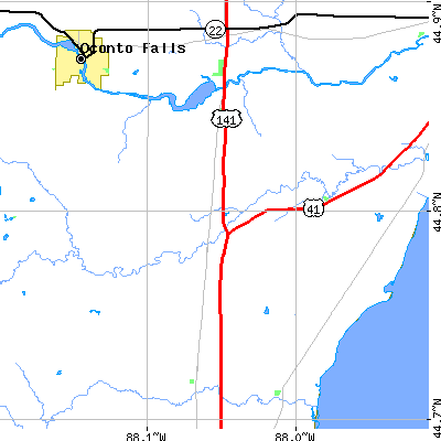 Zip code 54101 close-up map