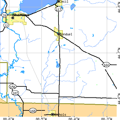 Zip code 54107 close-up map