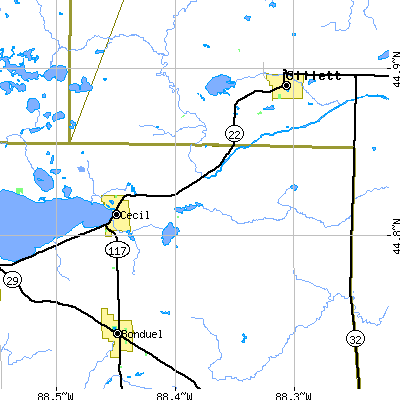 Zip code 54111 close-up map