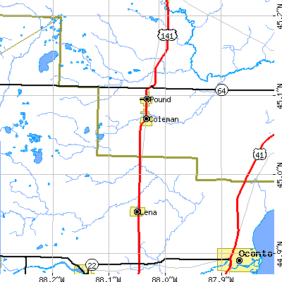 Zip code 54112 close-up map