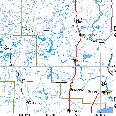 Zip code 54114 close-up map