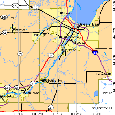 Zip code 54115 close-up map