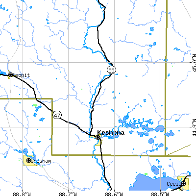 Zip code 54135 close-up map