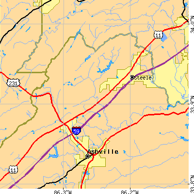 Zip code 35987 close-up map
