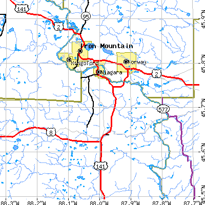Zip code 54151 close-up map