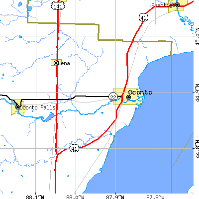 Zip code 54153 close-up map