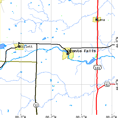 Zip code 54154 close-up map