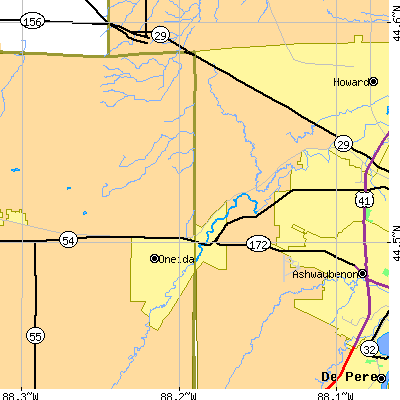 Zip code 54155 close-up map