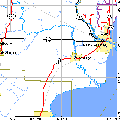 Zip code 54157 close-up map