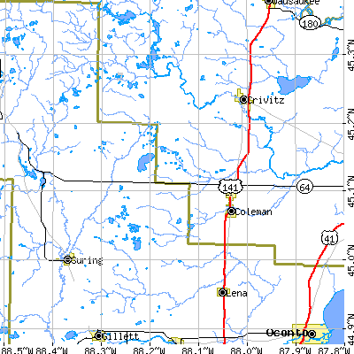 Zip code 54161 close-up map