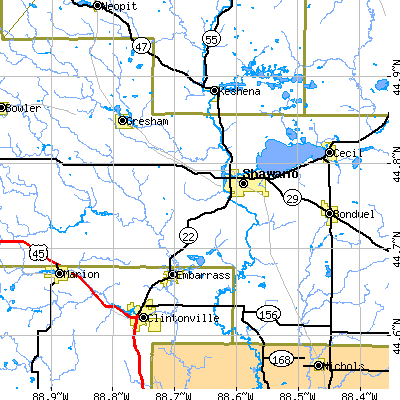 Zip code 54166 close-up map