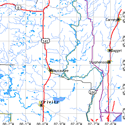Zip code 54177 close-up map