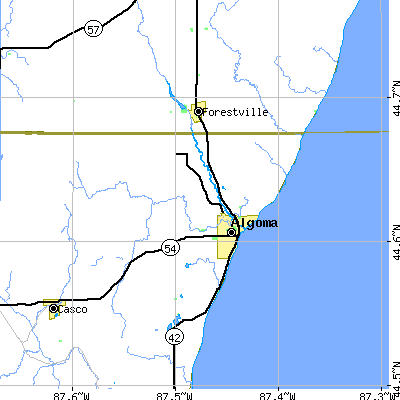Zip code 54201 close-up map