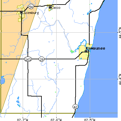 Zip code 54216 close-up map