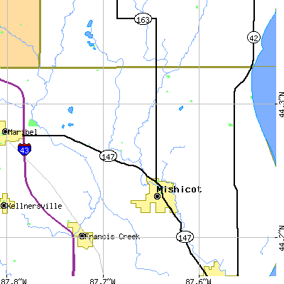 Zip code 54228 close-up map