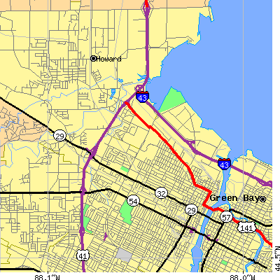 Zip code 54303 close-up map