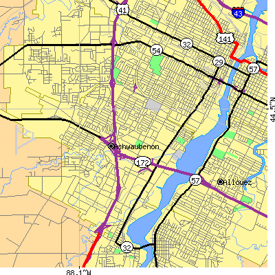 Zip code 54304 close-up map