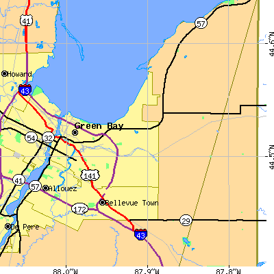 Zip code 54311 close-up map