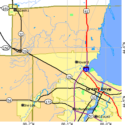 Zip code 54313 close-up map
