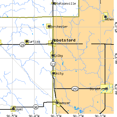 Zip code 54421 close-up map