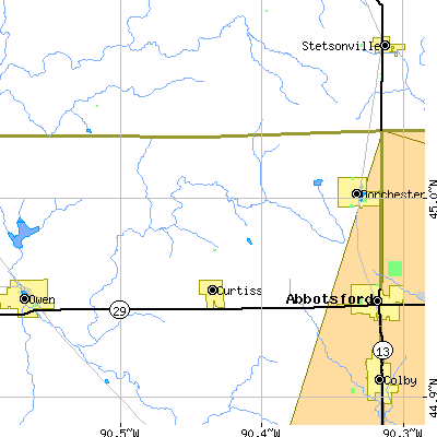 Zip code 54422 close-up map