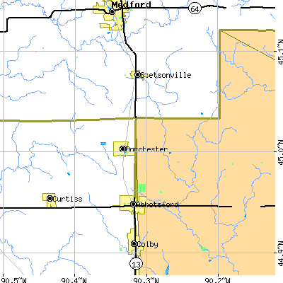 Zip code 54425 close-up map