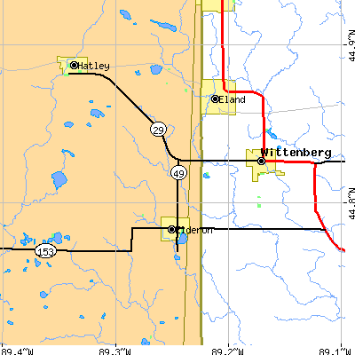 Zip code 54427 close-up map