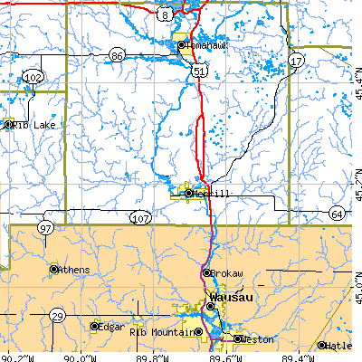 Zip code 54452 close-up map