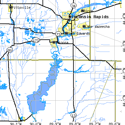 Zip code 54457 close-up map