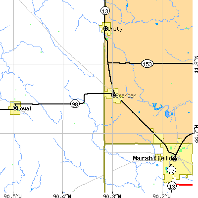 Zip code 54479 close-up map