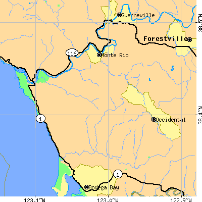 Zip code 95465 close-up map