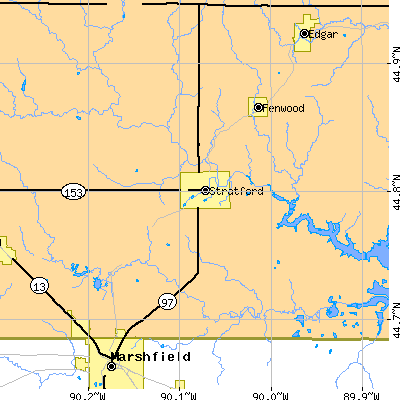 Zip code 54484 close-up map