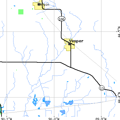 Zip code 54489 close-up map