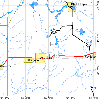 Zip code 54515 close-up map