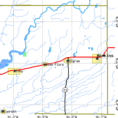 Zip code 54526 close-up map