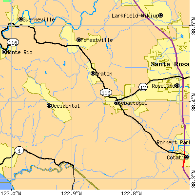 Zip code 95472 close-up map