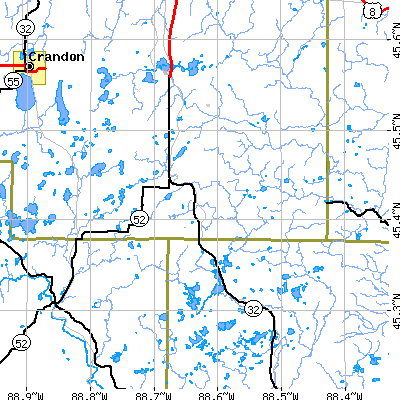 Zip code 54566 close-up map