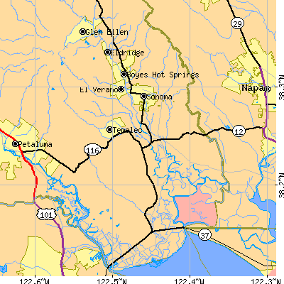 Zip code 95476 close-up map