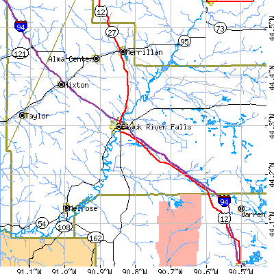 Zip code 54615 close-up map