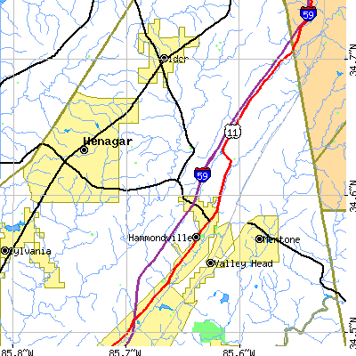 Zip code 35989 close-up map