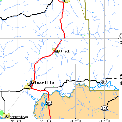 Zip code 54627 close-up map