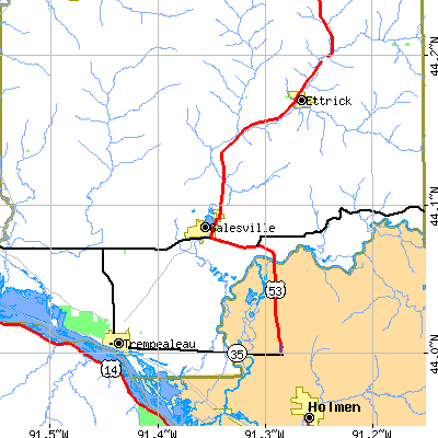 Zip code 54630 close-up map