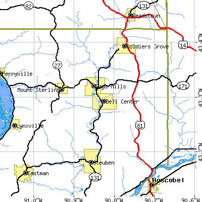 Zip code 54631 close-up map