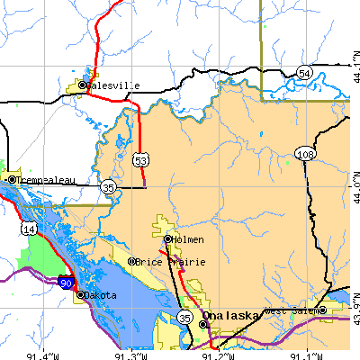 Zip code 54636 close-up map
