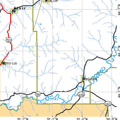 Zip code 54642 close-up map
