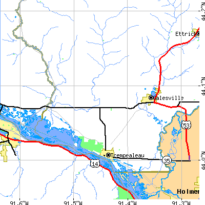 Zip code 54661 close-up map