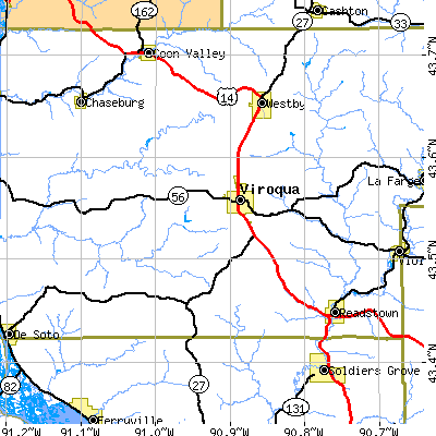 Zip code 54665 close-up map
