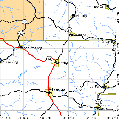 Zip code 54667 close-up map