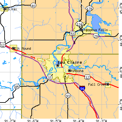Zip code 54703 close-up map