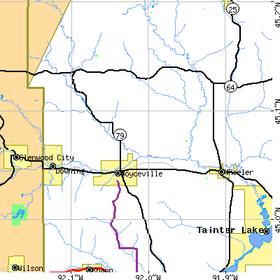 Zip code 54725 close-up map